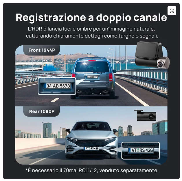 2. 70mai A410: doppia dashcam equilibrata con GPS - immagine 2